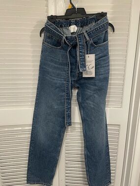 NWT Kooples Paperbag Waist Blue Denim Jeans with Self-Tie Belt SIZE 30 (s to m)